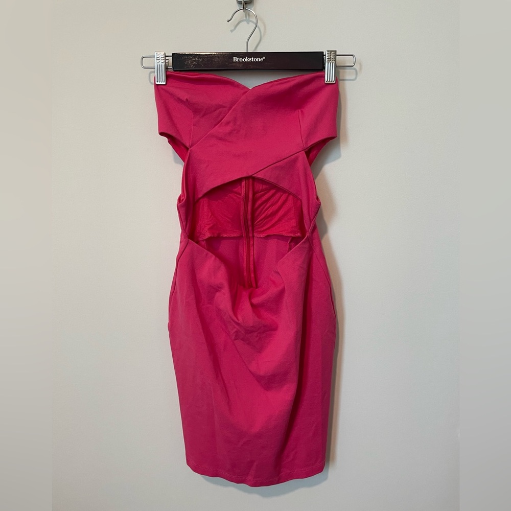 Pink Cut-Out Strapless Body Con Mini Dress